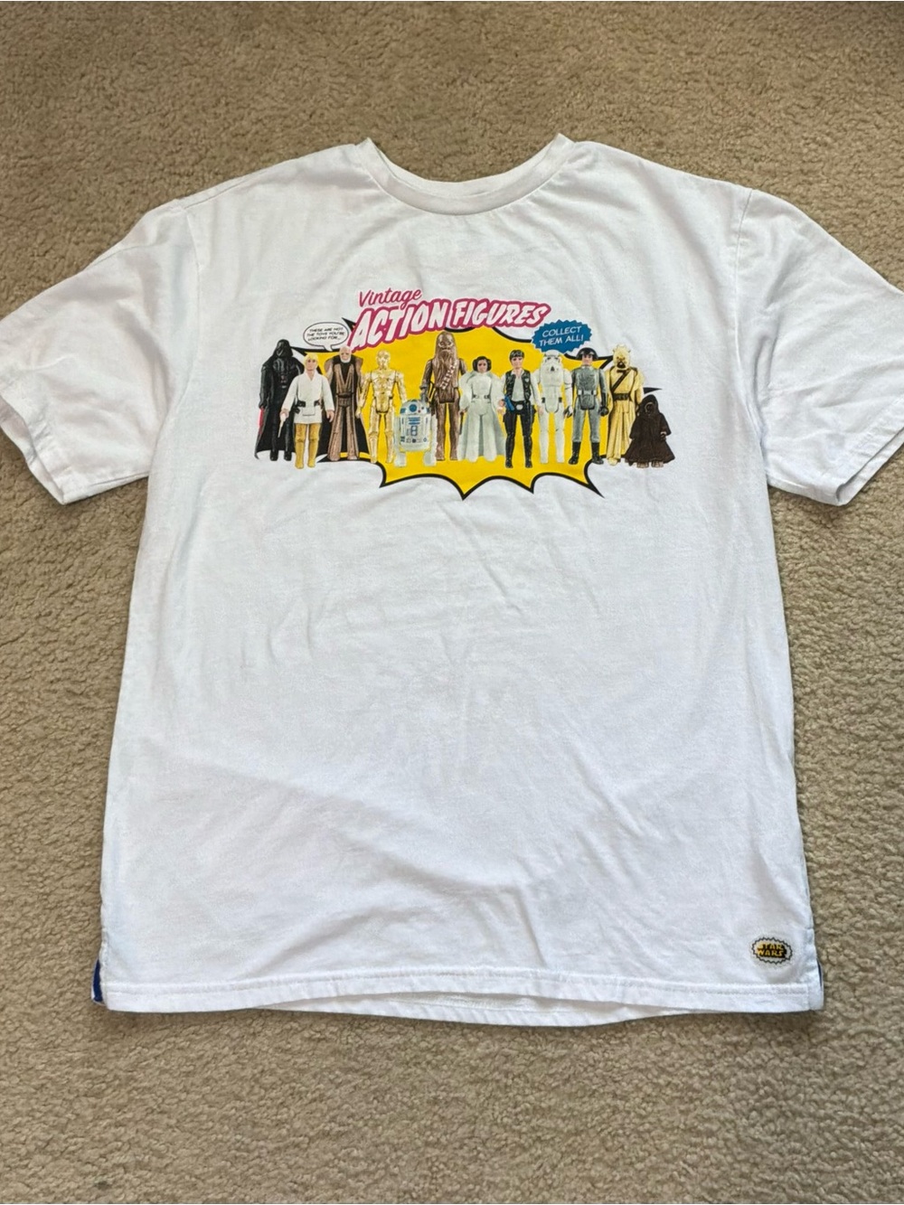 Star Wars White Graphic Vintage Action Figures Short Sleeve Tee